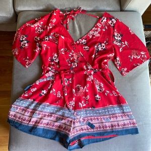 Red Floral Trixxi Romper Size L